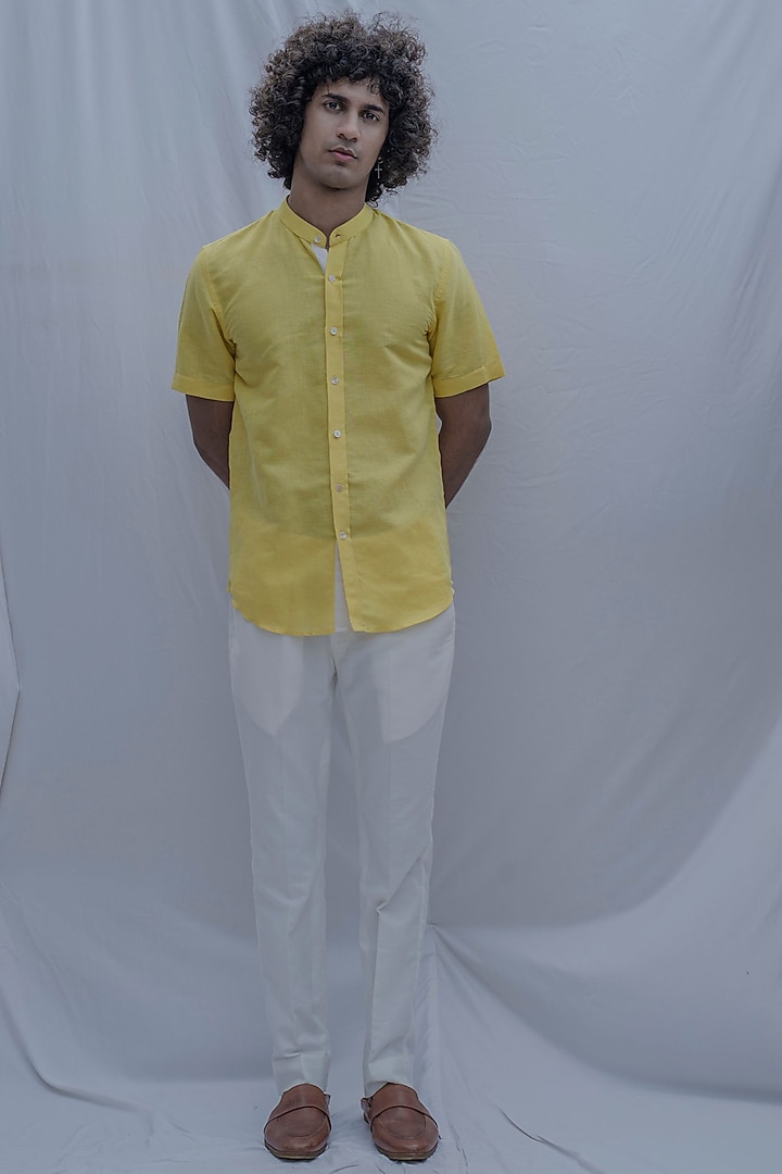 Yellow Cotton Linen Summer Shirt by Bohame Men at Pernia's Pop Up Shop