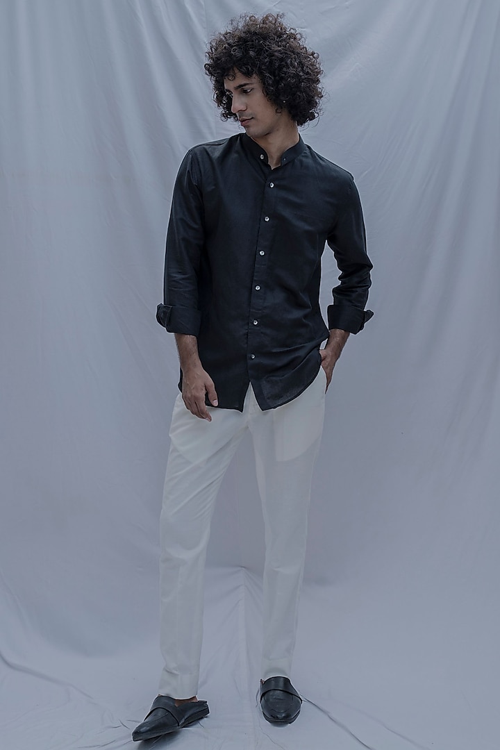 Black Shirt With Shell Buttons by Bohame Men at Pernia's Pop Up Shop