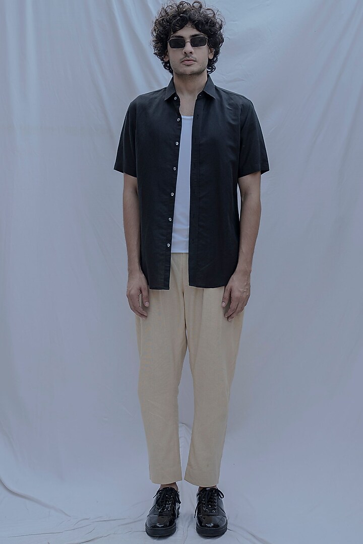 Black Collared Summer Shirt With Half Sleeves by Bohame Men at Pernia's Pop Up Shop
