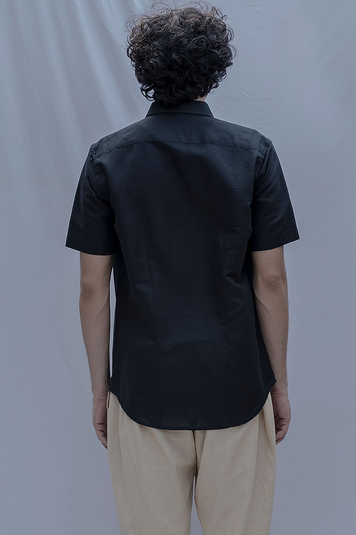 Black Collared Summer Shirt With Half Sleeves by Bohame Men at Pernia's Pop Up Shop