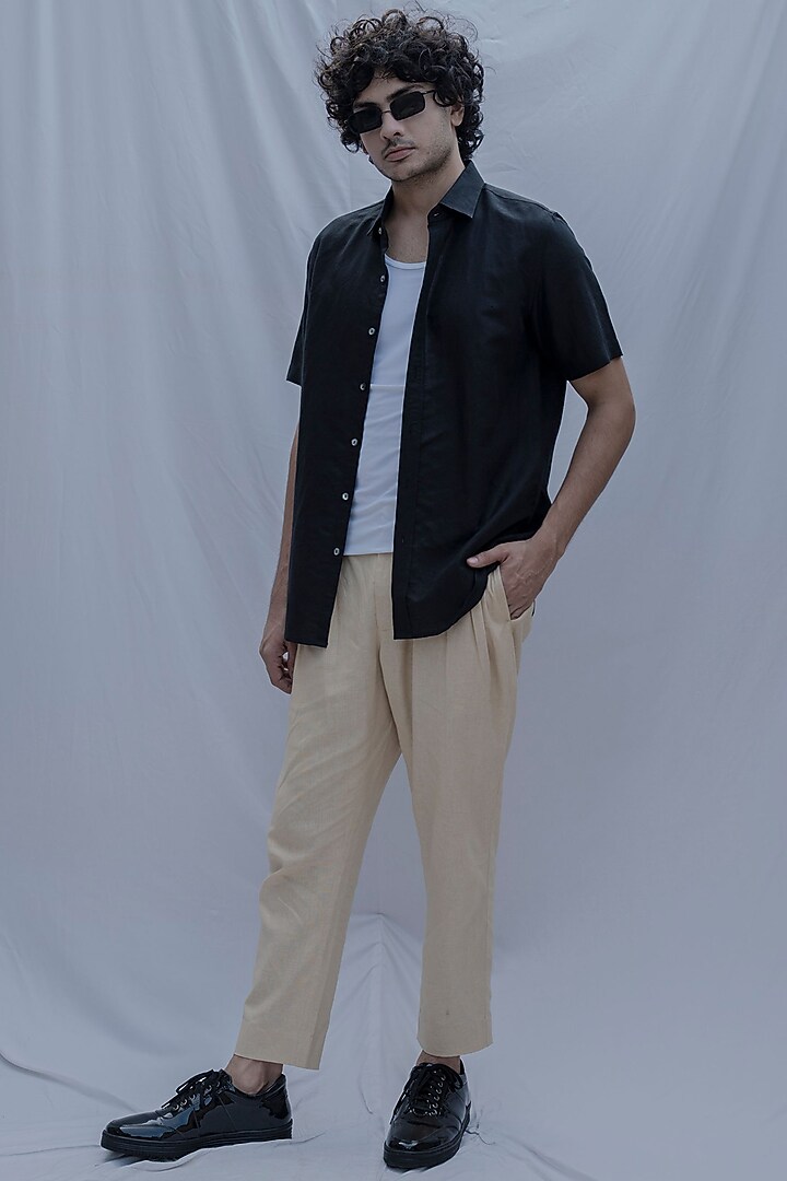 Black Collared Summer Shirt With Half Sleeves by Bohame Men at Pernia's Pop Up Shop