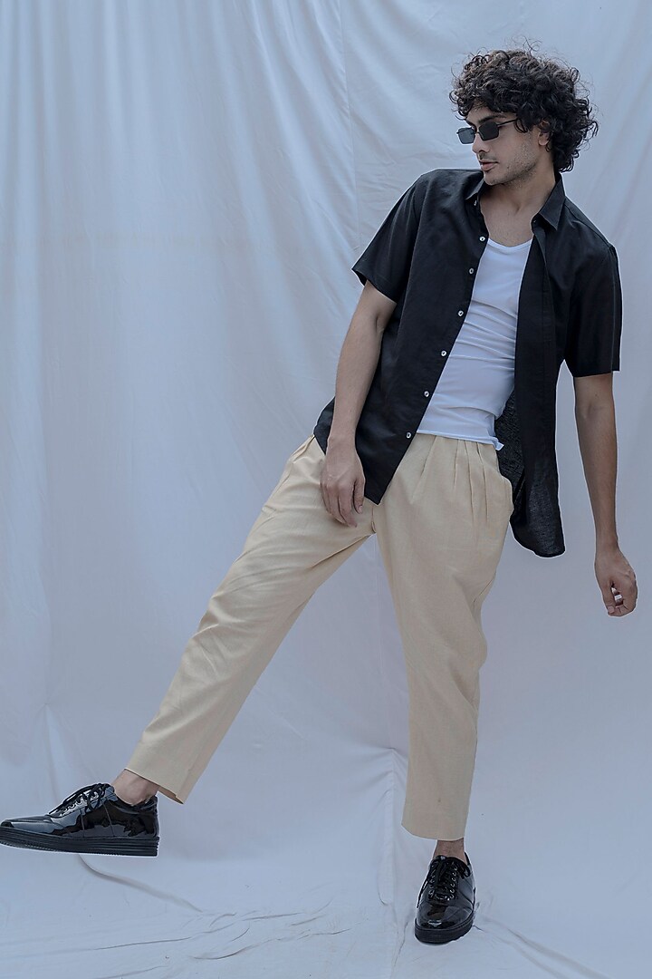 Black Collared Summer Shirt With Half Sleeves by Bohame Men at Pernia's Pop Up Shop