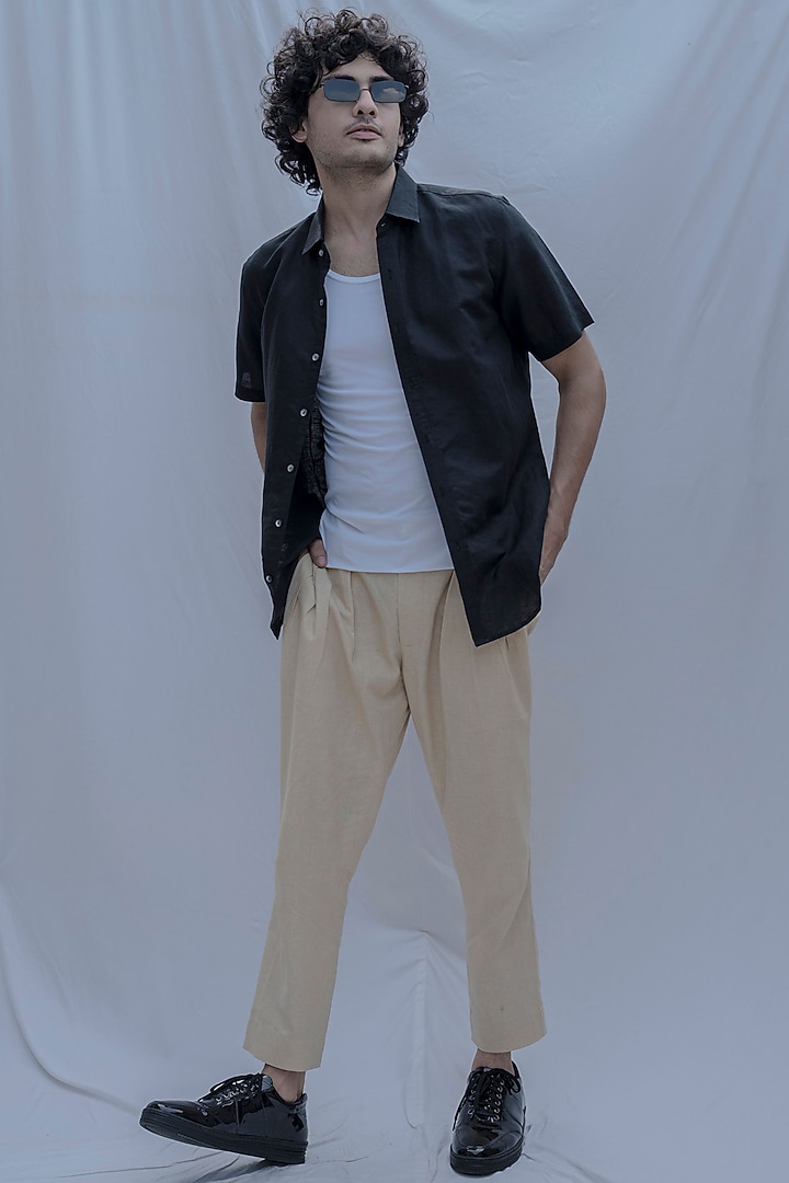 Black Collared Summer Shirt With Half Sleeves by Bohame Men at Pernia's Pop Up Shop