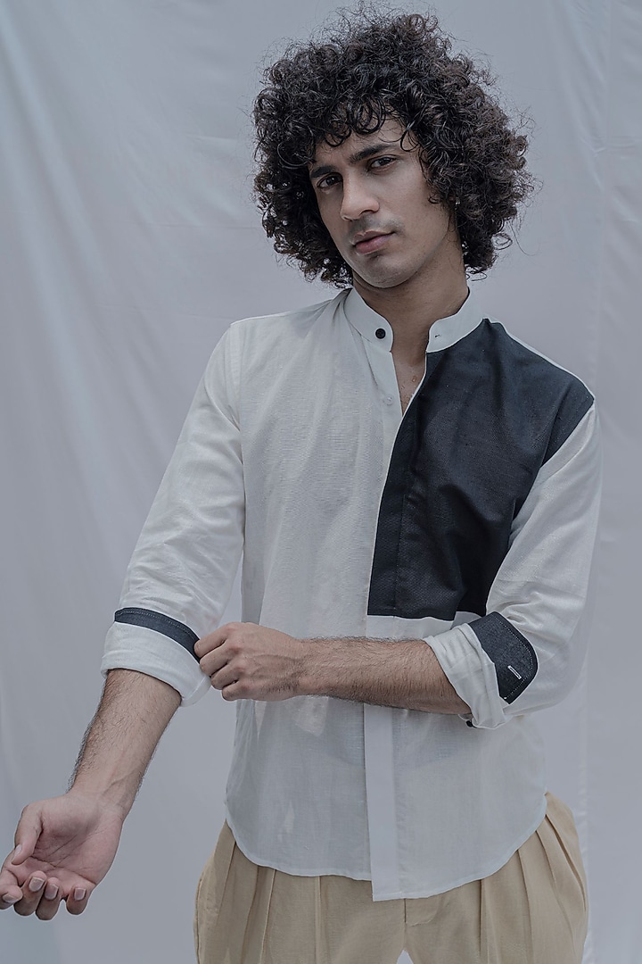 Black & White Button-Up Summer Shirt by Bohame Men at Pernia's Pop Up Shop
