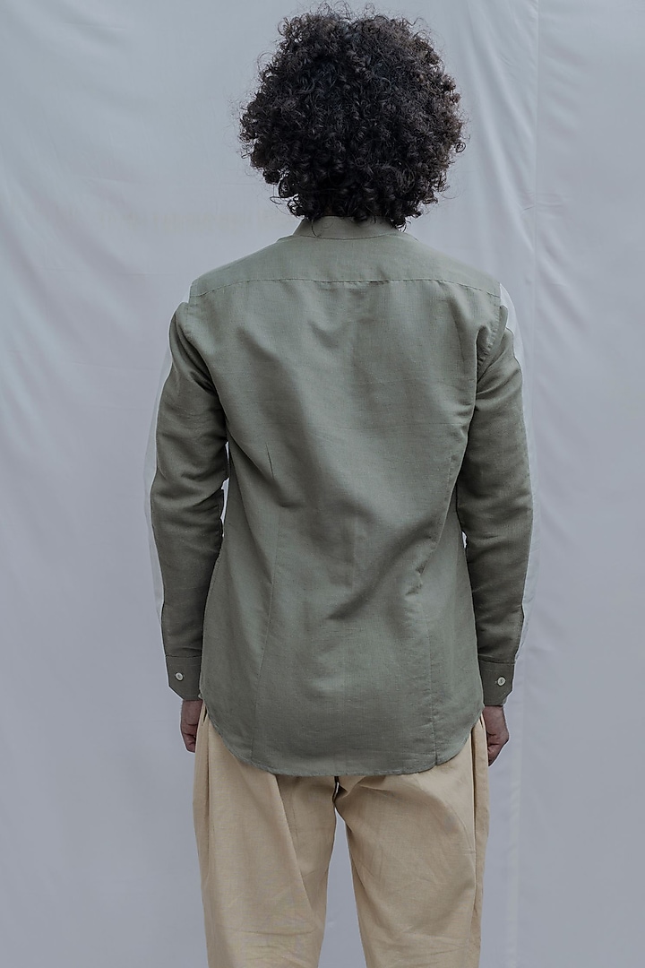 Olive Green Button-Up Summer Shirt by Bohame Men at Pernia's Pop Up Shop