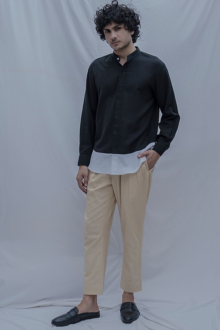 Black & White Summer Shirt With Ben Collar by Bohame Men at Pernia's Pop Up Shop