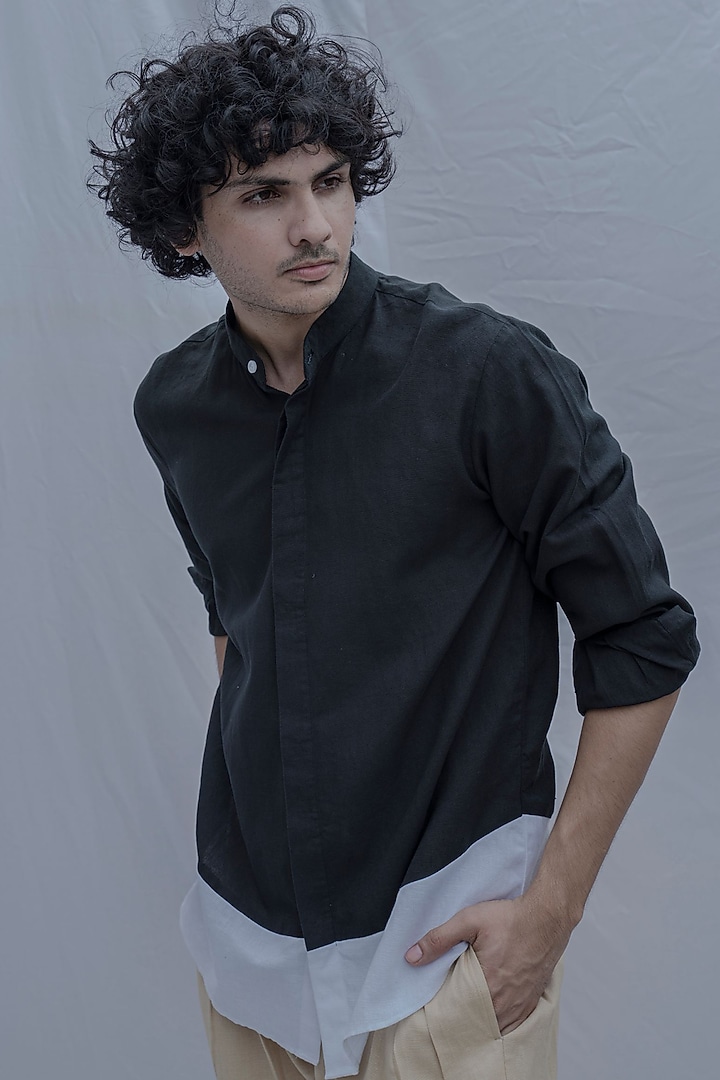 Black & White Summer Shirt With Ben Collar by Bohame Men at Pernia's Pop Up Shop