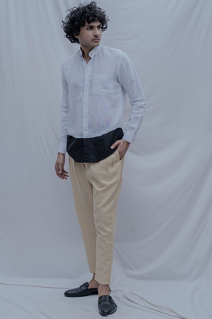 White & Black Premium Linen Summer Shirt by Bohame Men at Pernia's Pop Up Shop