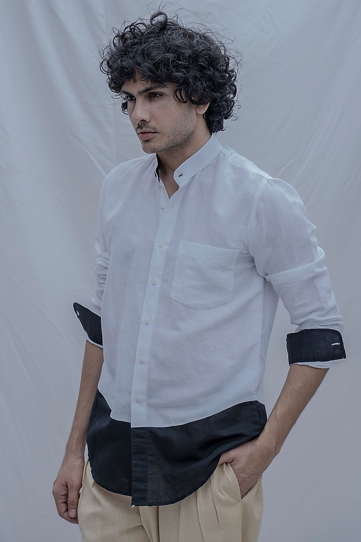 White & Black Premium Linen Summer Shirt by Bohame Men at Pernia's Pop Up Shop