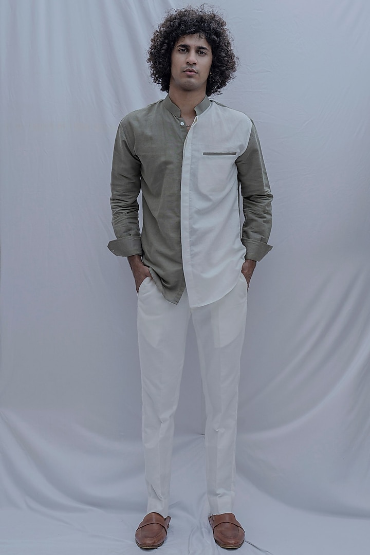 Olive Green & White Button-Up Shirt by Bohame Men at Pernia's Pop Up Shop