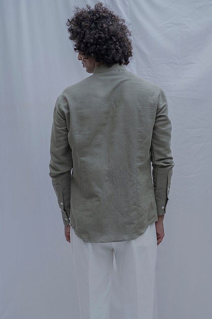 Olive Green & White Button-Up Summer Shirt by Bohame Men at Pernia's Pop Up Shop