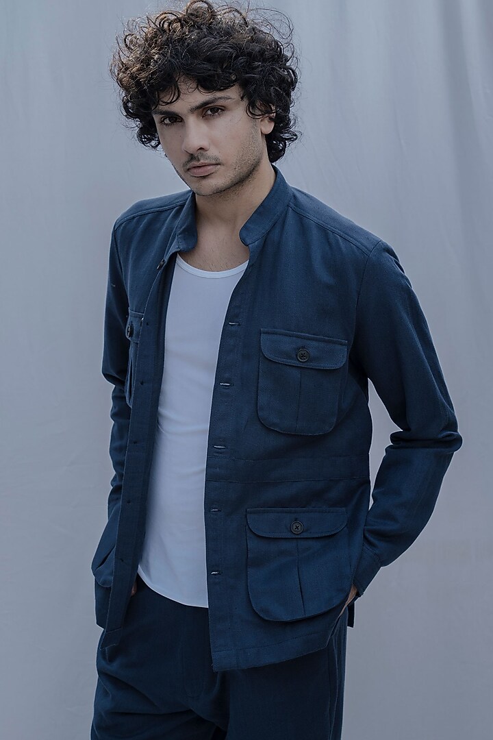 Navy Blue Jacket Set by Bohame Men at Pernia's Pop Up Shop