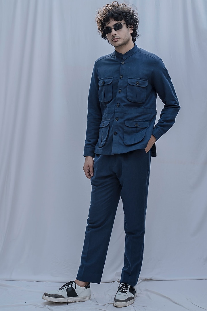 Navy Blue Jacket Set by Bohame Men at Pernia's Pop Up Shop