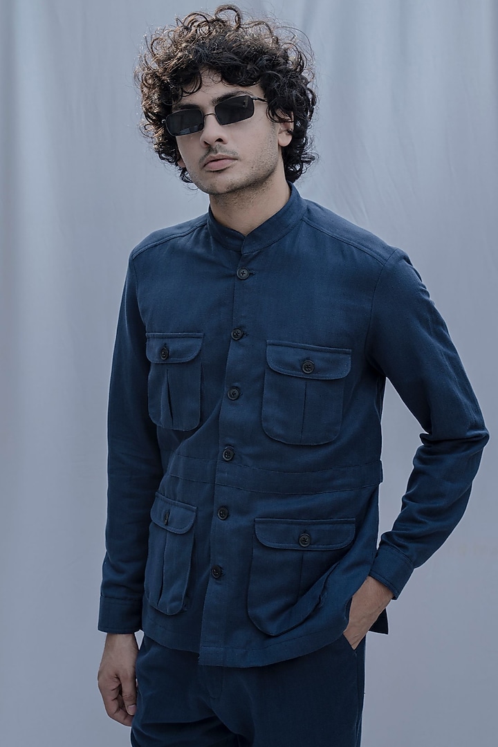 Navy Blue Jacket Set by Bohame Men at Pernia's Pop Up Shop