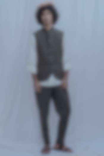 Grey Bandhgala Jacket Set by Bohame Men