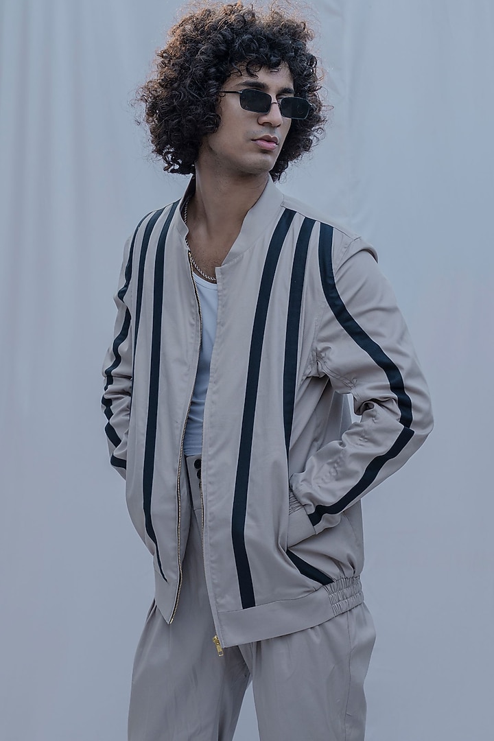 Beige Striped Suit Set by Bohame Men at Pernia's Pop Up Shop