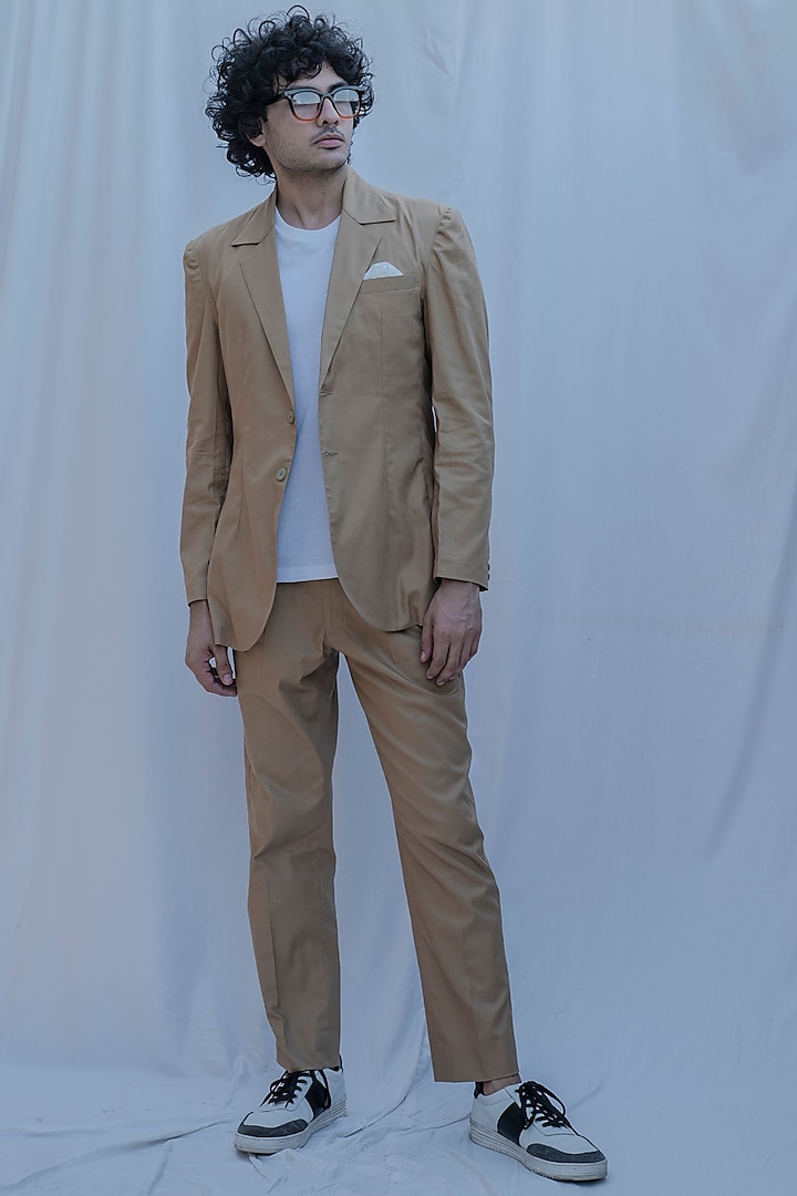 Tan Brown Suit Set by Bohame Men