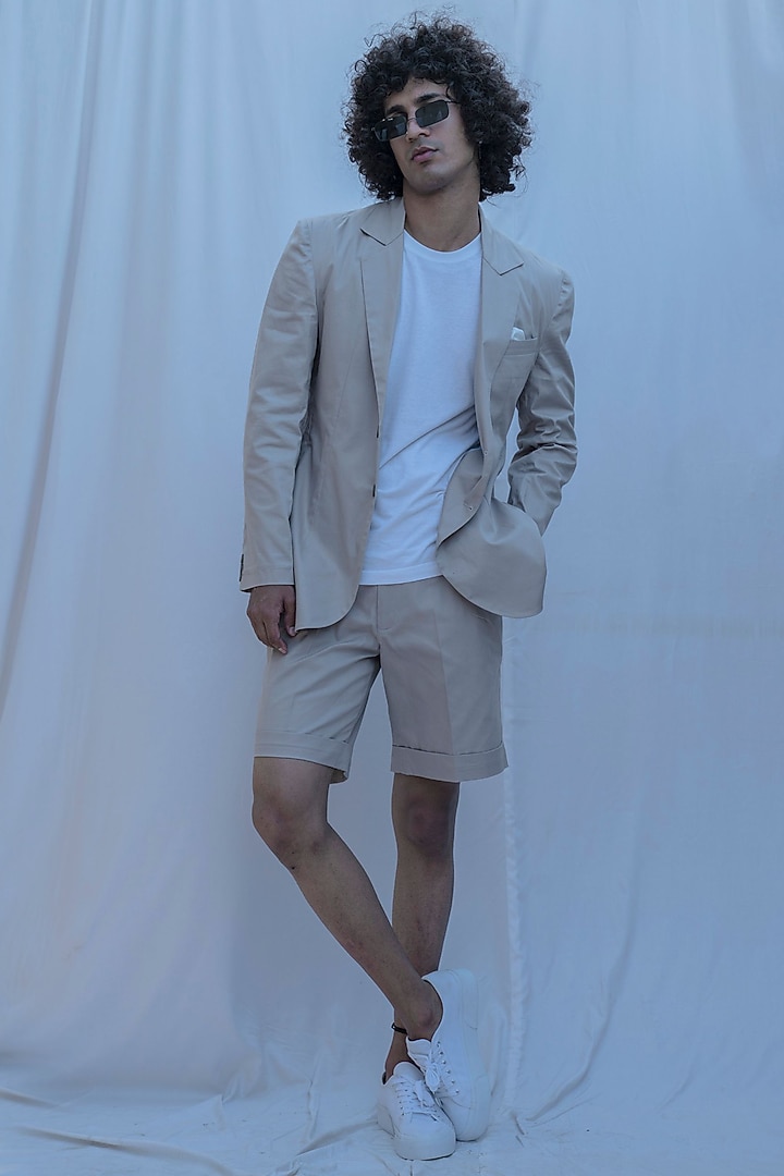 Beige Blazer With Shorts by Bohame Men at Pernia's Pop Up Shop