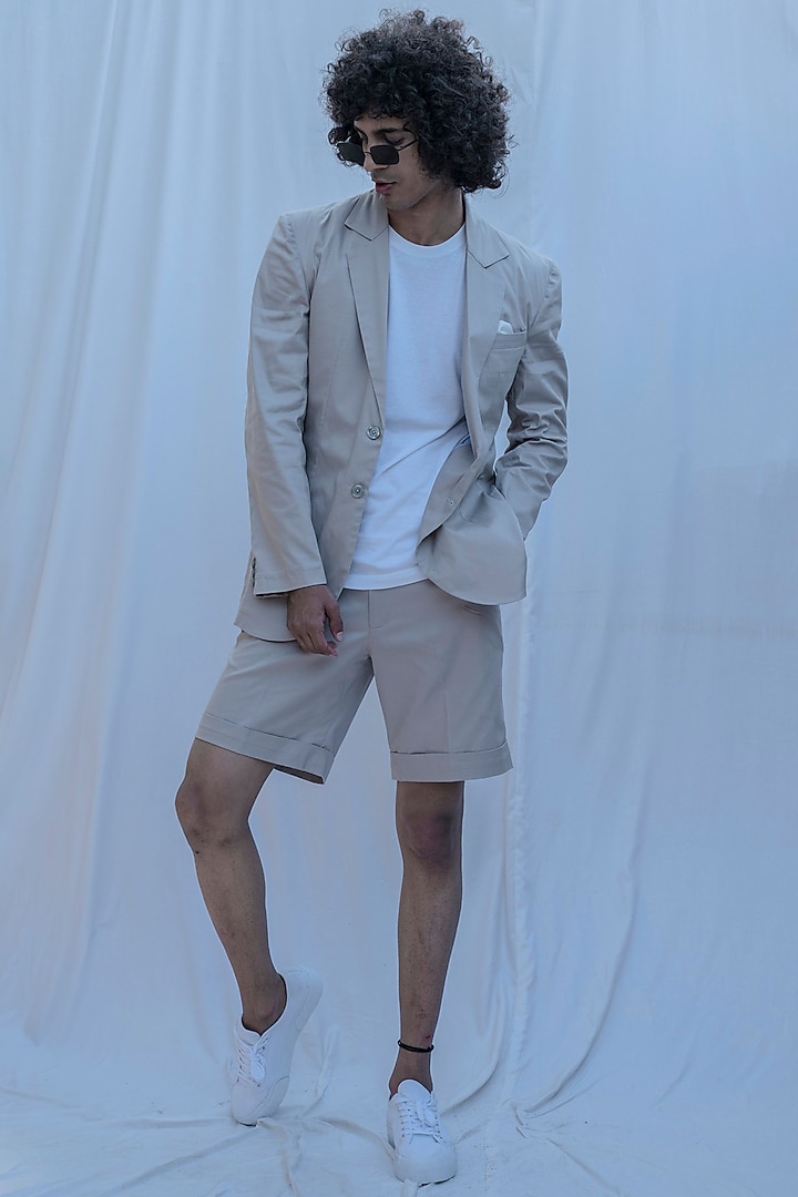 Beige Blazer With Shorts by Bohame Men at Pernia's Pop Up Shop