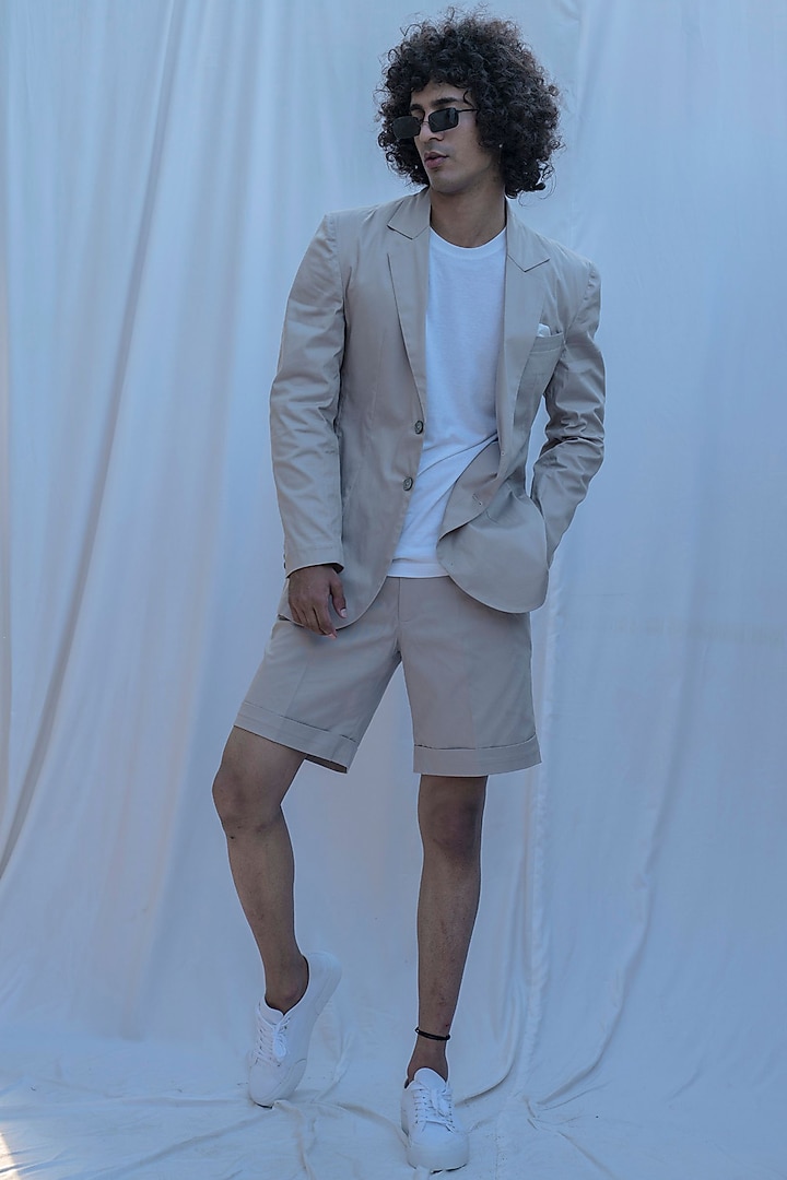 Beige Blazer With Shorts by Bohame Men at Pernia's Pop Up Shop