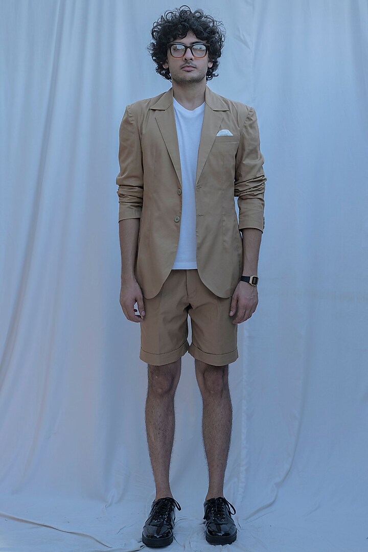 Tan Brown Blazer With Shorts by Bohame Men at Pernia's Pop Up Shop