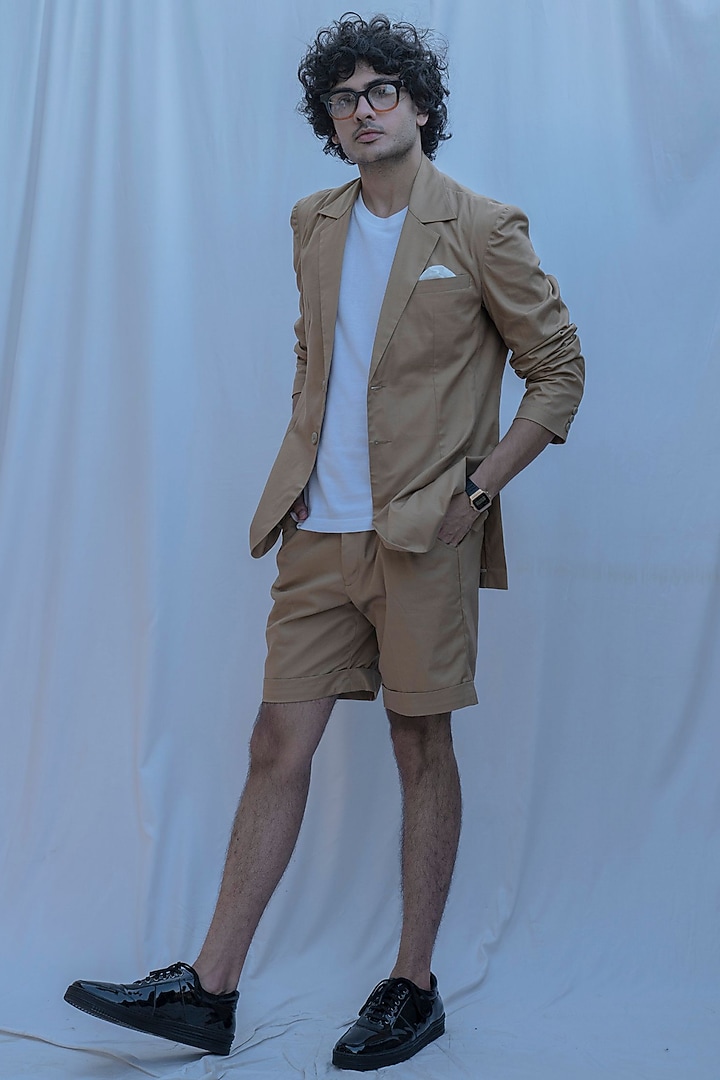 Tan Brown Blazer With Shorts by Bohame Men at Pernia's Pop Up Shop