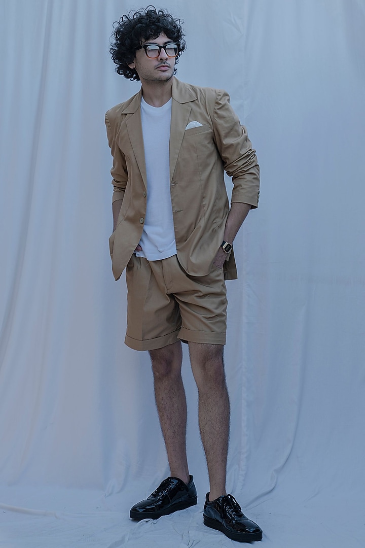 Tan Brown Blazer With Shorts by Bohame Men at Pernia's Pop Up Shop