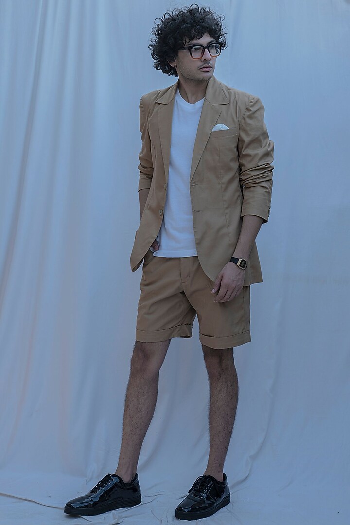 Tan Brown Blazer With Shorts by Bohame Men at Pernia's Pop Up Shop