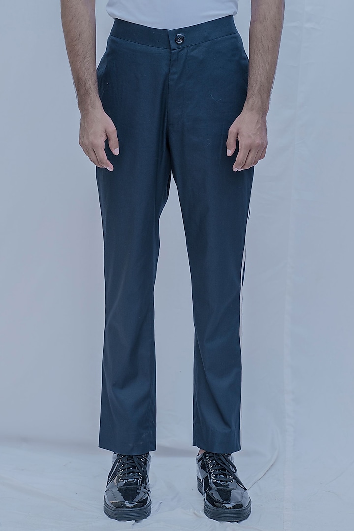 Blue Striped Trousers by Bohame Men