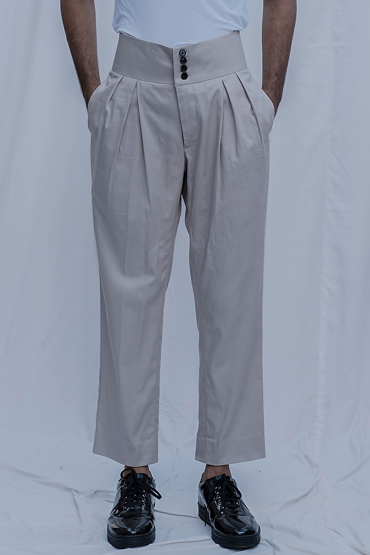 Grey High Waisted Trousers by Bohame Men