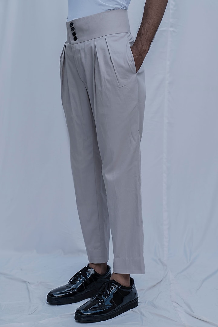 Grey High Waisted Trousers by Bohame Men at Pernia's Pop Up Shop