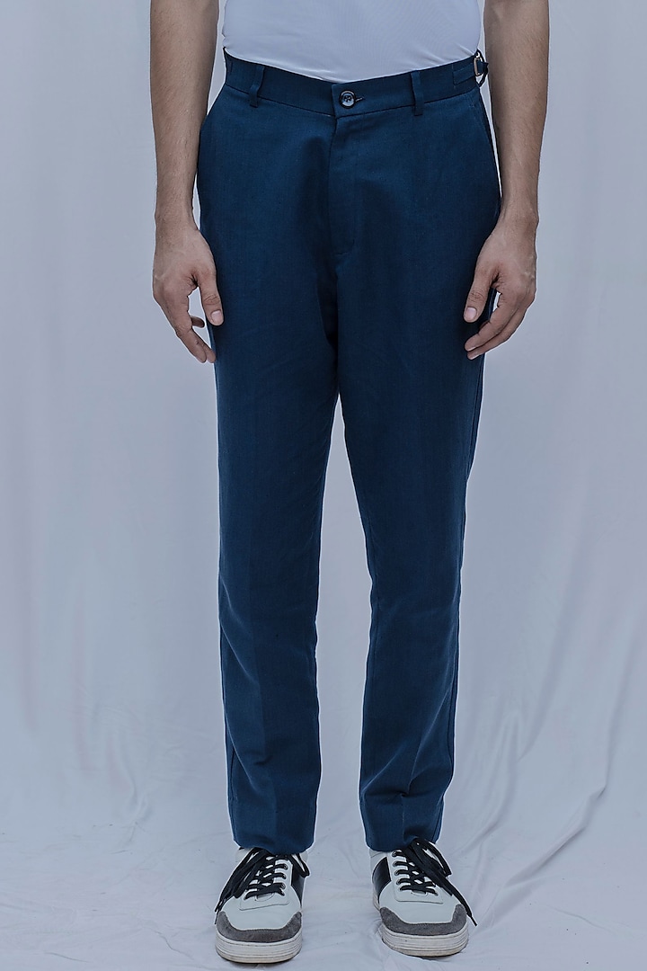 Blue Linen Trousers by Bohame Men