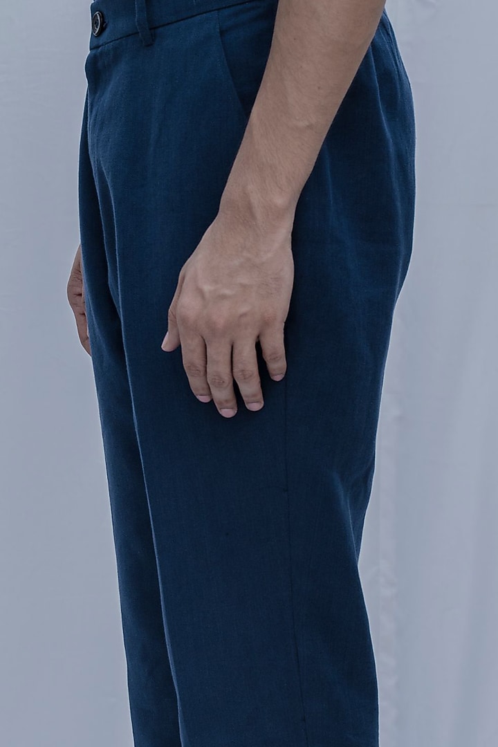Blue Linen Trousers by Bohame Men at Pernia's Pop Up Shop