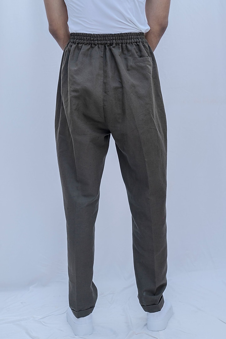 Dust Green Linen Trousers by Bohame Men at Pernia's Pop Up Shop