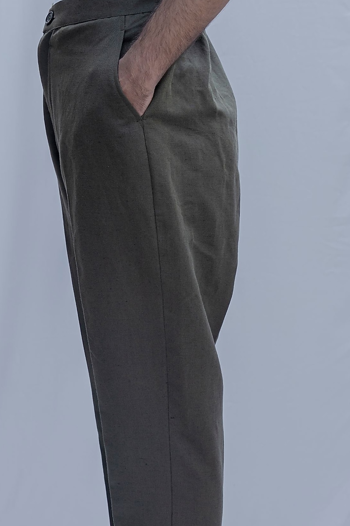 Dust Green Linen Trousers by Bohame Men at Pernia's Pop Up Shop