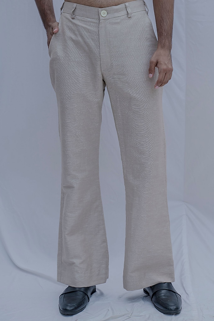 Beige Cotton Linen Pants by Bohame Men at Pernia's Pop Up Shop