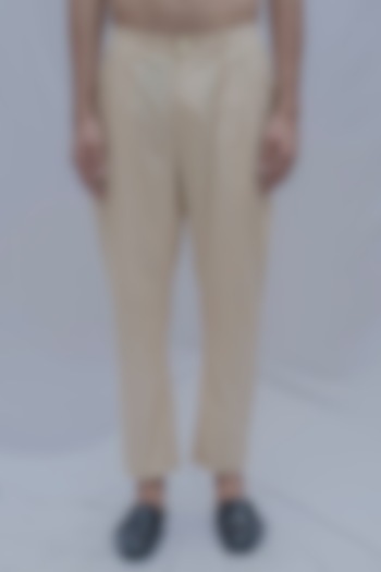 Cream Pleated Trousers by Bohame Men