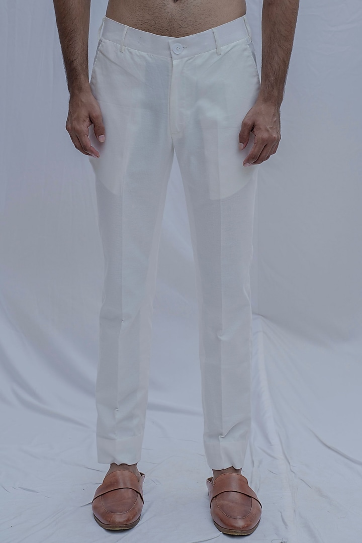 White Cotton Linen Pants by Bohame Men