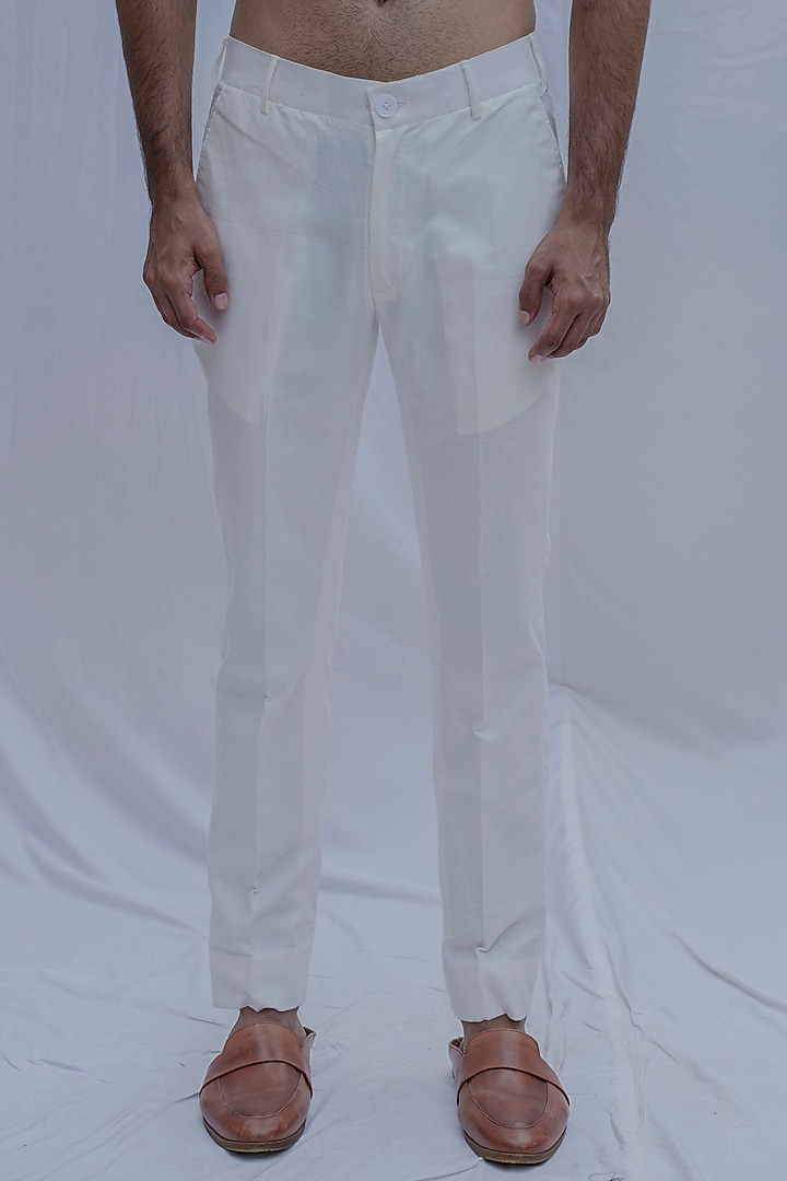 White Cotton Linen Pants by Bohame Men at Pernia's Pop Up Shop