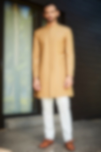 Beige Terrywool Suiting Indo-Western Set by Bohame Men at Pernia's Pop Up Shop