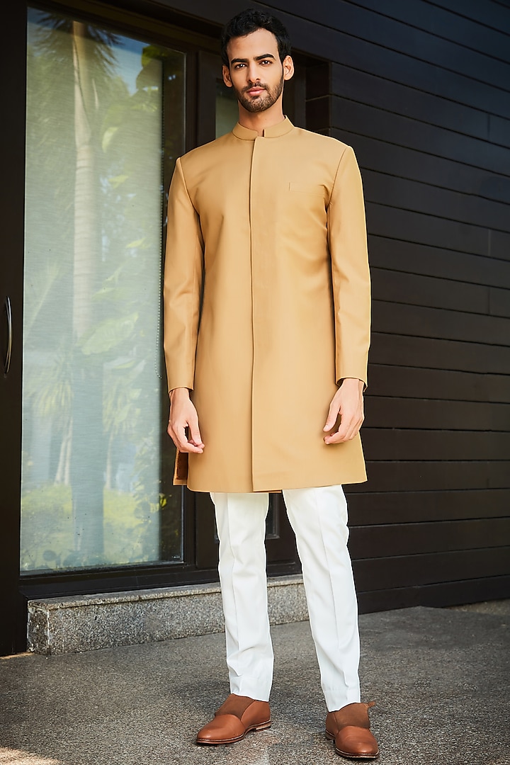 Beige Terrywool Suiting Indo-Western Set by Bohame Men at Pernia's Pop Up Shop