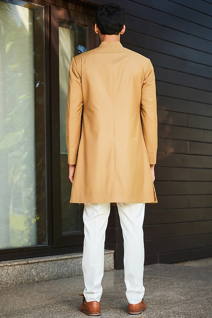 Beige Terrywool Suiting Indo-Western Set by Bohame Men at Pernia's Pop Up Shop