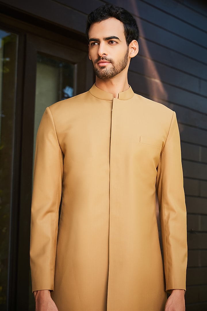 Beige Terrywool Suiting Indo-Western Set by Bohame Men at Pernia's Pop Up Shop