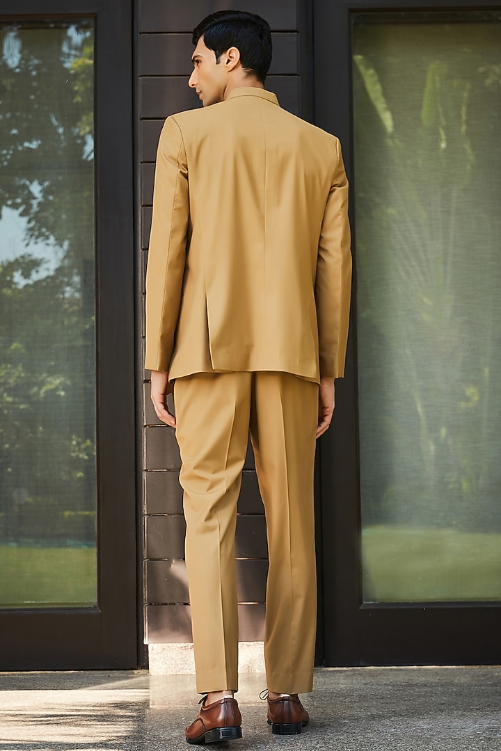 Beige Terrywool Suiting Wedding Bandhgala Set by Bohame Men at Pernia's Pop Up Shop