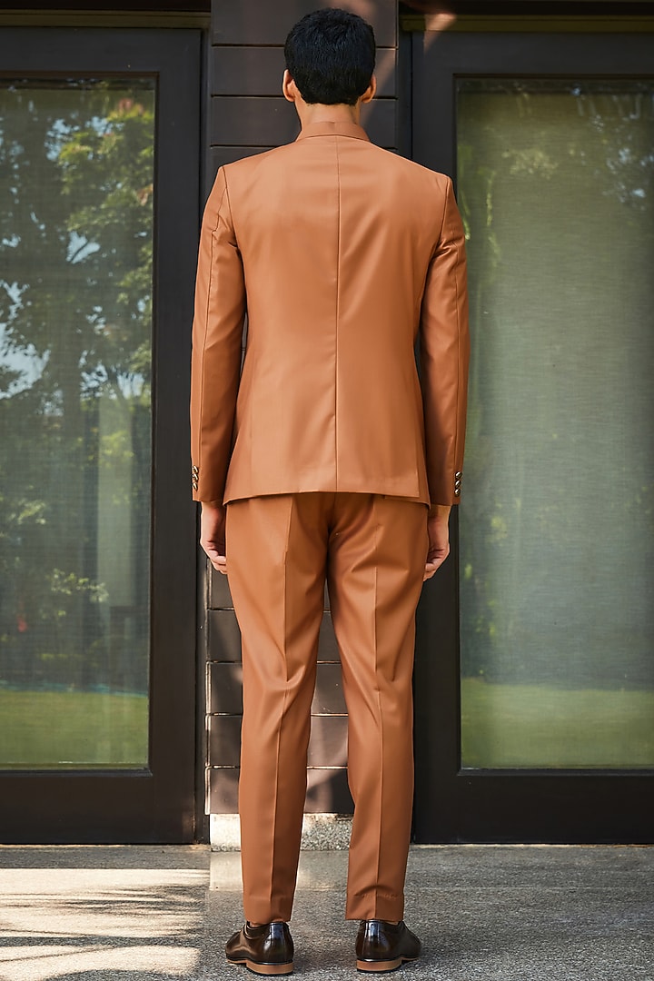 Rust Terrywool Suiting Wedding Bandhgala Set by Bohame Men at Pernia's Pop Up Shop