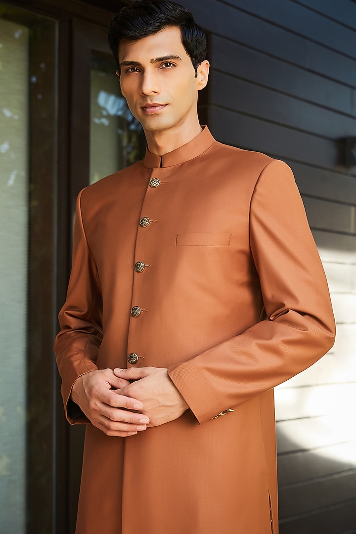 Rust Terrywool Suiting Indo-Western Set by Bohame Men at Pernia's Pop Up Shop