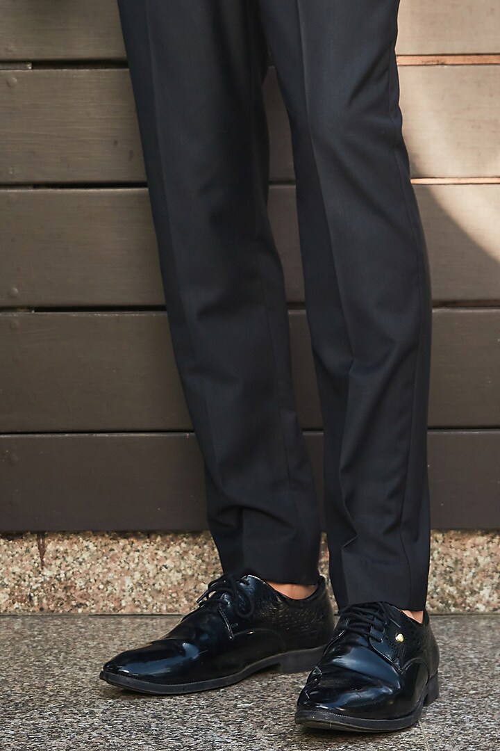 Black Terrywool Suiting Overlapped Wedding Bandhgala Set by Bohame Men at Pernia's Pop Up Shop
