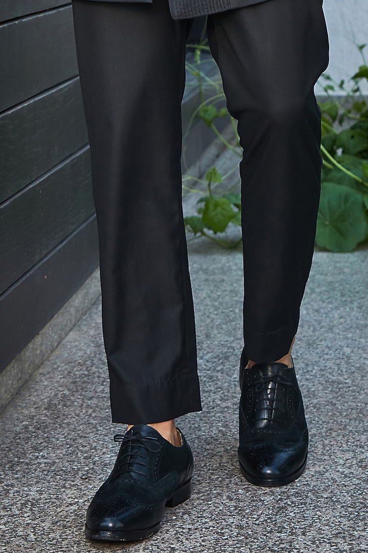 Black Terrywool Suiting Pintuck Indo-Western Set by Bohame Men at Pernia's Pop Up Shop