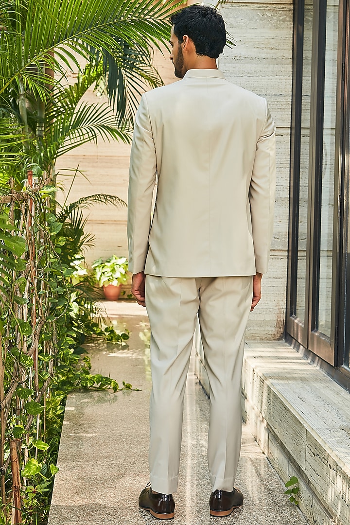 Ivory Terrywool Suiting Pintuck Wedding Bandhgala Set by Bohame Men at Pernia's Pop Up Shop