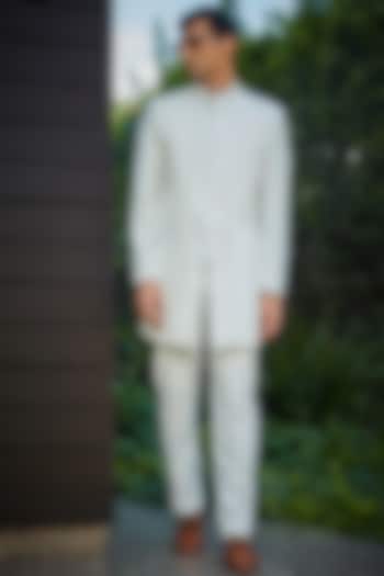 Milky White Terrywool Suiting Pintuck Indo-Western Set by Bohame Men at Pernia's Pop Up Shop